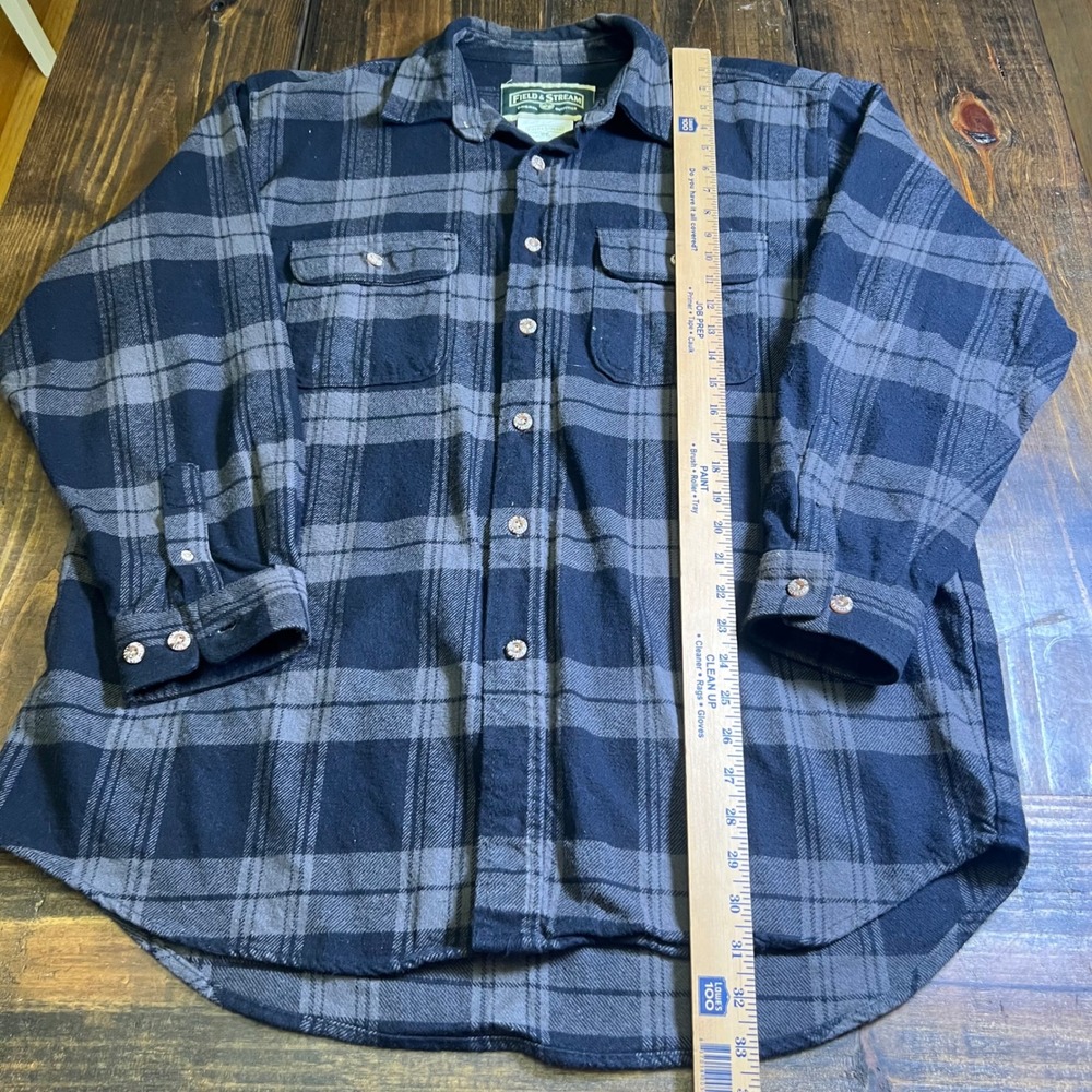 Field & Stream Mens XL Gray Black Plaid Cotton Flannel Button Down Shirt vintage - Picture 3 of 6